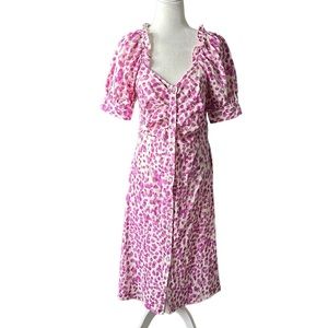 Who What Wear NWT pink / cream midi summer linen mix button through dress S